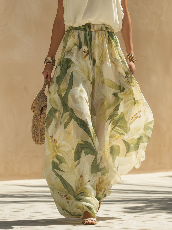Lily Bloom Maxi Set — White Halter Top + Floral Skirt