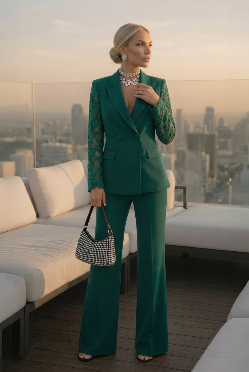 The Elegant Lace Sleeve Blazer Set