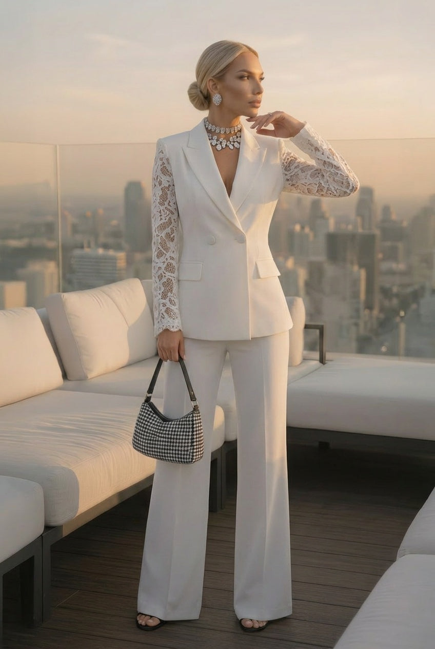 The Elegant Lace Sleeve Blazer Set