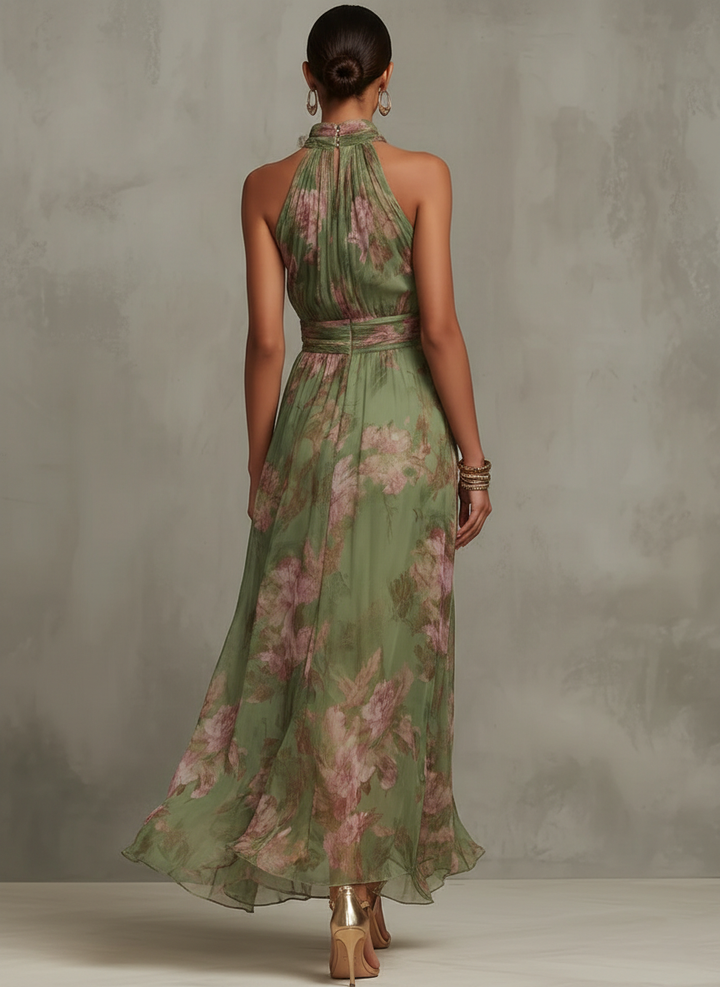 The Elegant Floral Halter Maxi Dress
