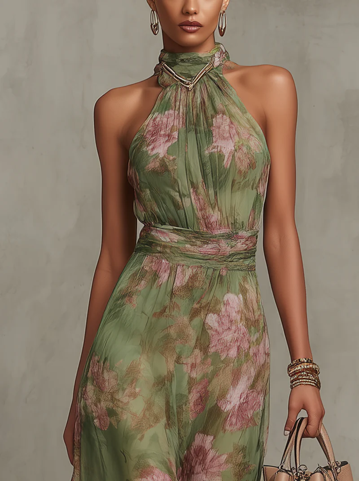 The Elegant Floral Halter Maxi Dress