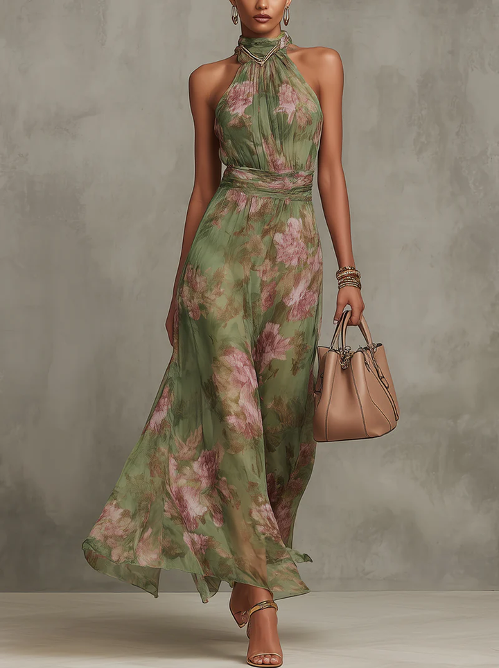 The Elegant Floral Halter Maxi Dress