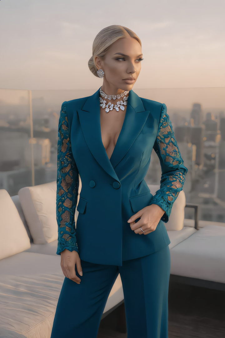 The Elegant Lace Sleeve Blazer Set