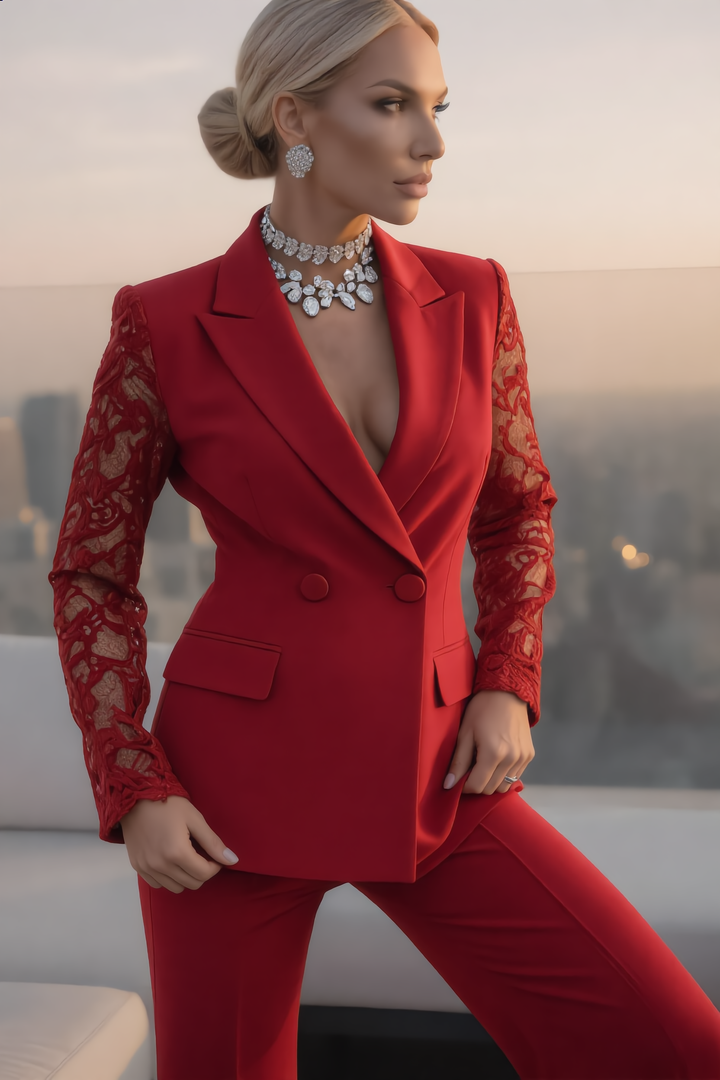 The Elegant Lace Sleeve Blazer Set
