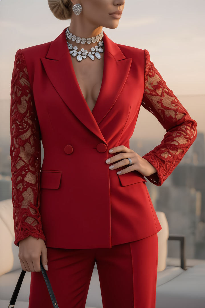 The Elegant Lace Sleeve Blazer Set