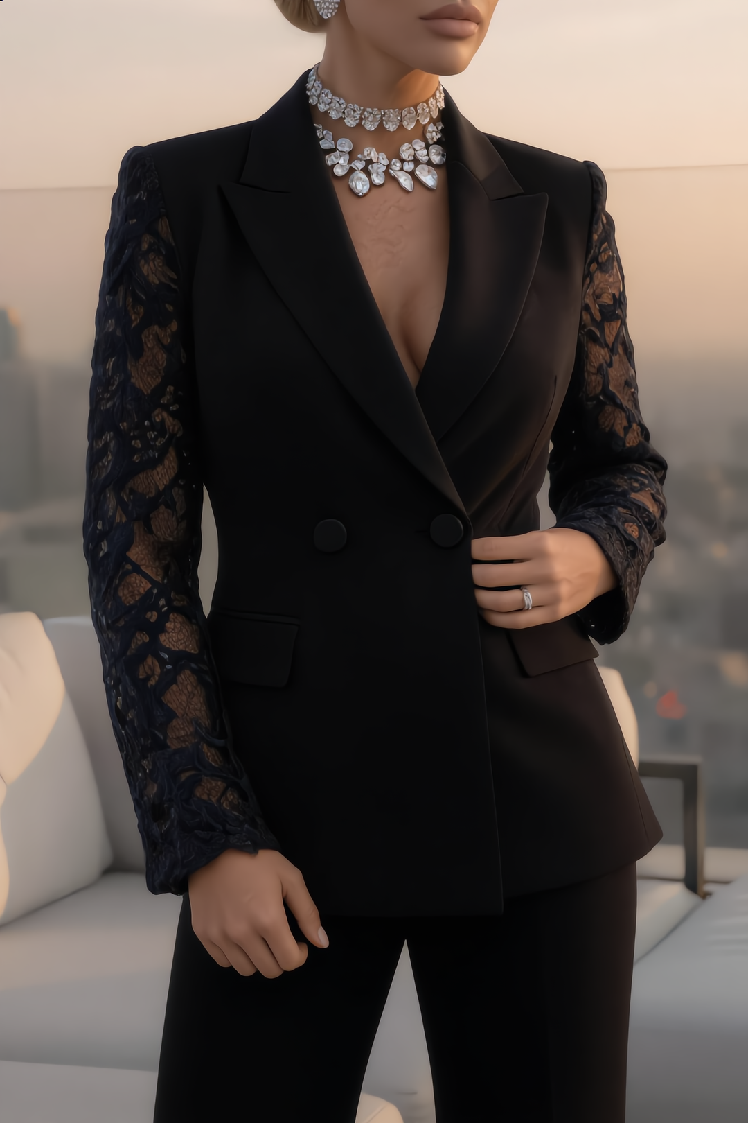The Elegant Lace Sleeve Blazer Set