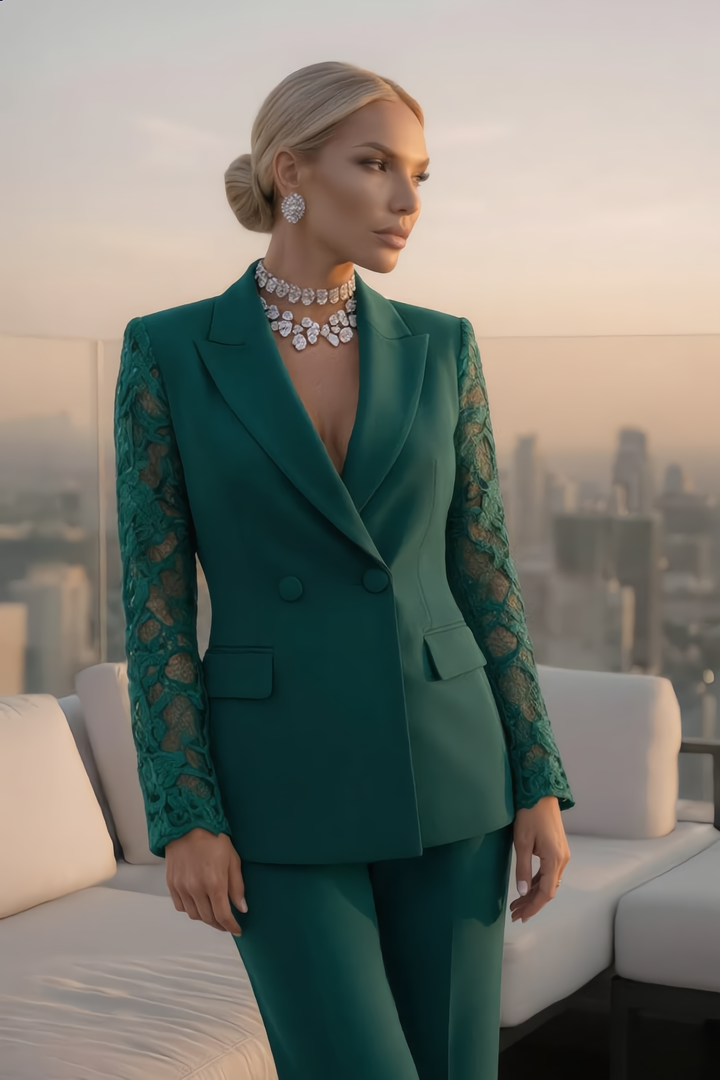 The Elegant Lace Sleeve Blazer Set