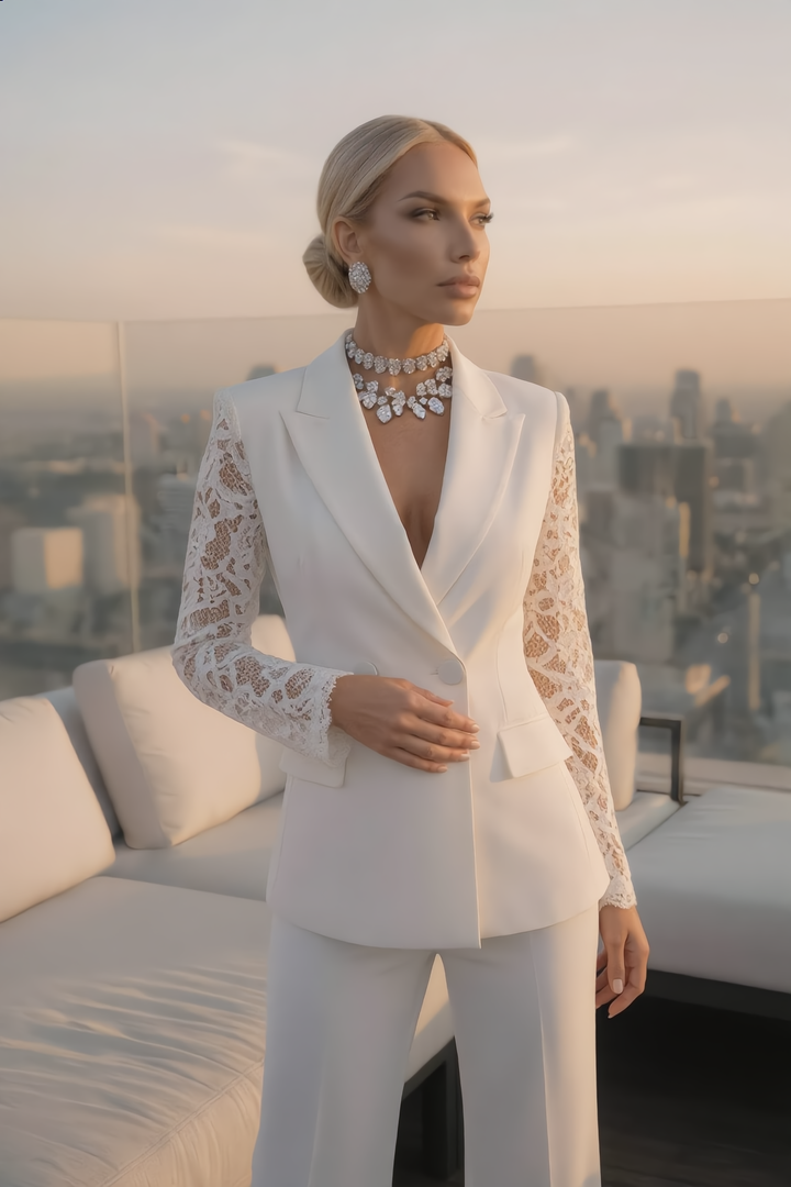 The Elegant Lace Sleeve Blazer Set