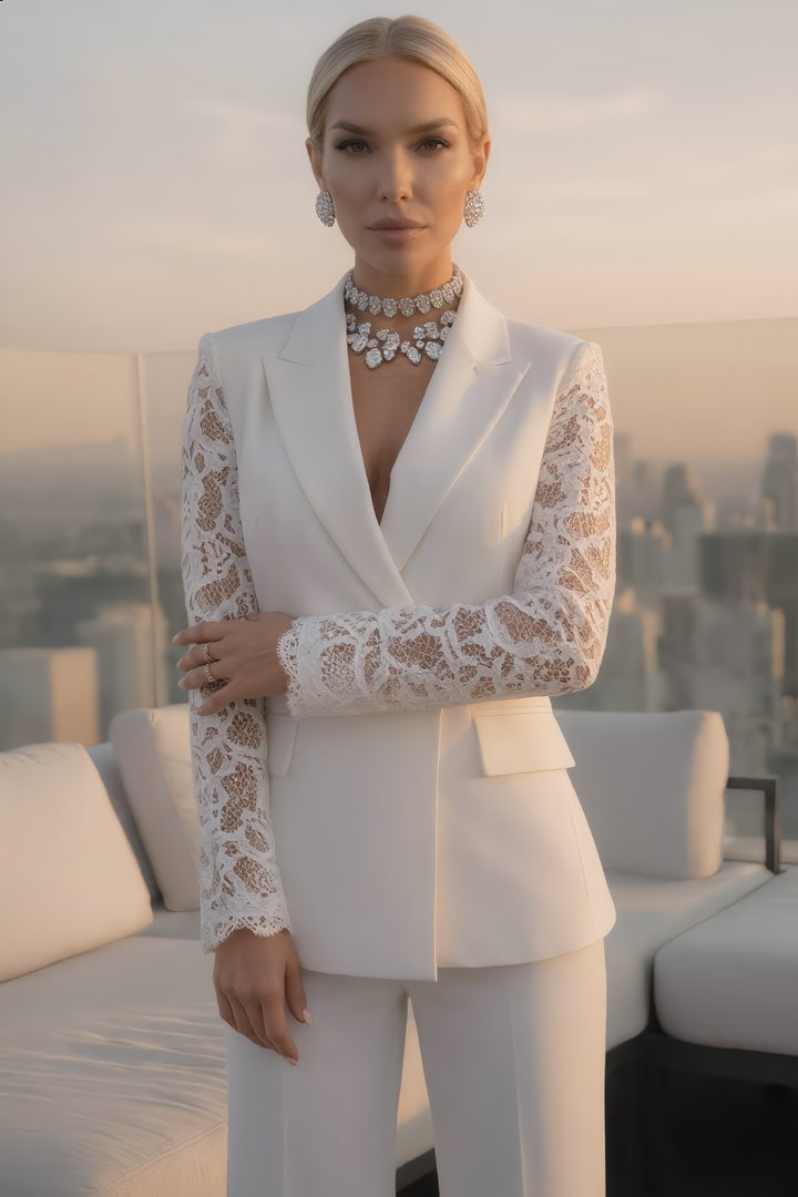 The Elegant Lace Sleeve Blazer Set
